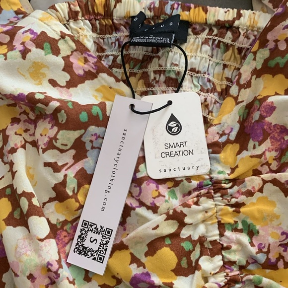 SANCTUARY Floral-Print Tie-Front Drawstring Top NWT - Picture 6 of 8